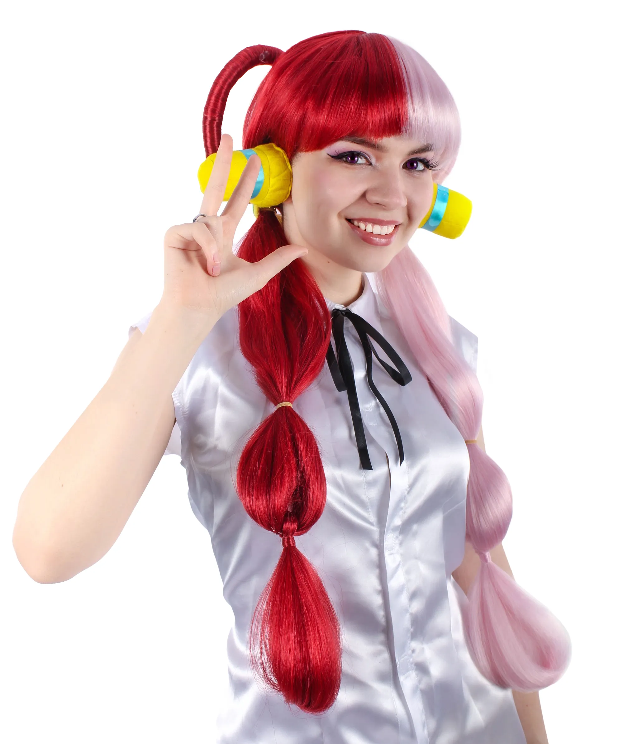 Adult Women’s Japanese Furious Manga Character Mixed Color Pink & Red Anime Wig | Best for Halloween | Flame-retardant Synthetic Fiber
