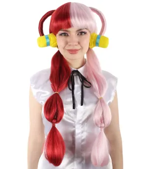 Adult Women’s Japanese Furious Manga Character Mixed Color Pink & Red Anime Wig | Best for Halloween | Flame-retardant Synthetic Fiber