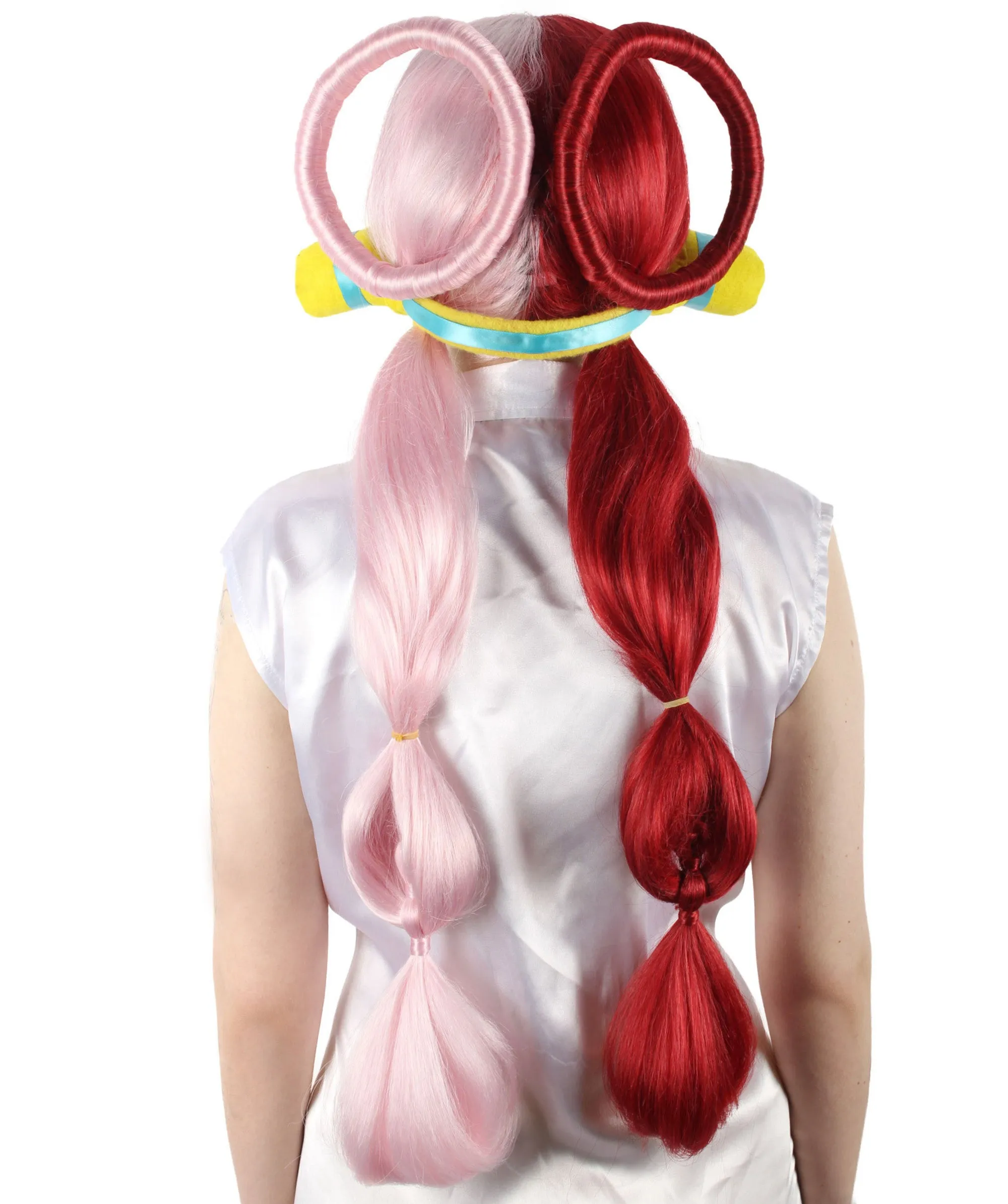 Adult Women’s Japanese Furious Manga Character Mixed Color Pink & Red Anime Wig | Best for Halloween | Flame-retardant Synthetic Fiber