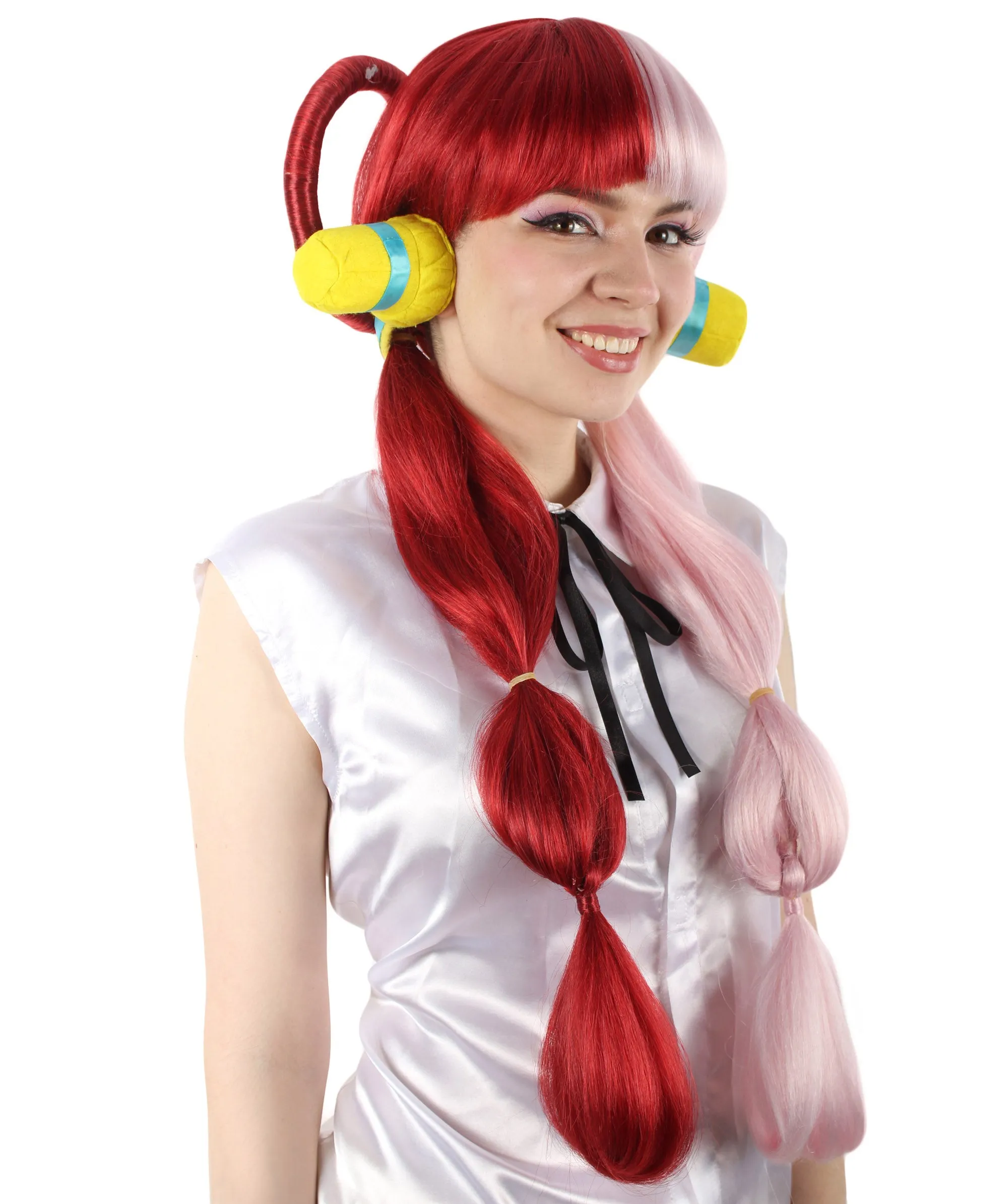Adult Women’s Japanese Furious Manga Character Mixed Color Pink & Red Anime Wig | Best for Halloween | Flame-retardant Synthetic Fiber