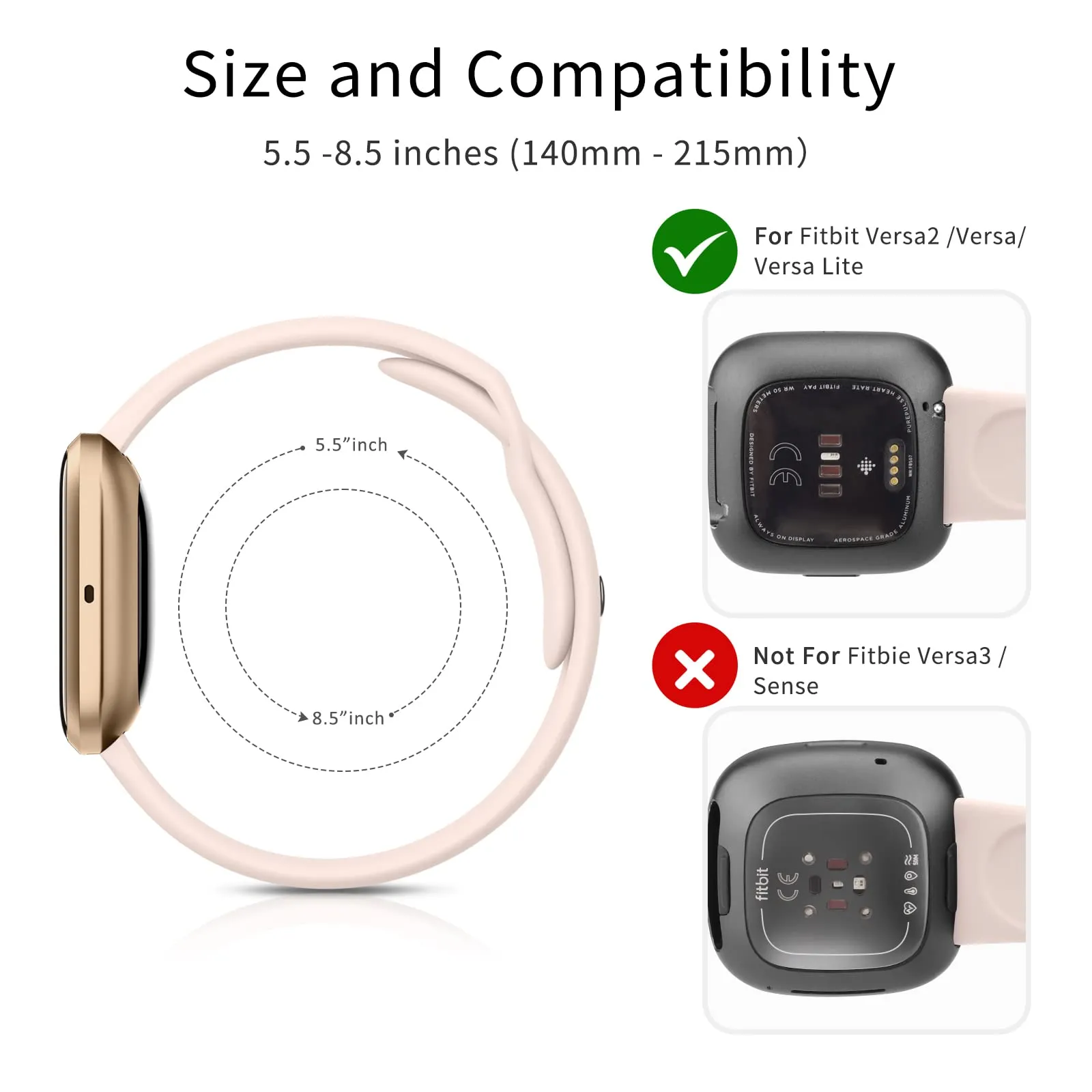 AK Silicone Bands Compatible with Fitbit Versa 2 / Fitbit Versa/Versa Lite/Versa SE Bands for Women Men, Classic Soft Straps Replacement Sport Wristbands for Fitbit Versa 2 Smart Watch (Sand Pink) Sand Pink