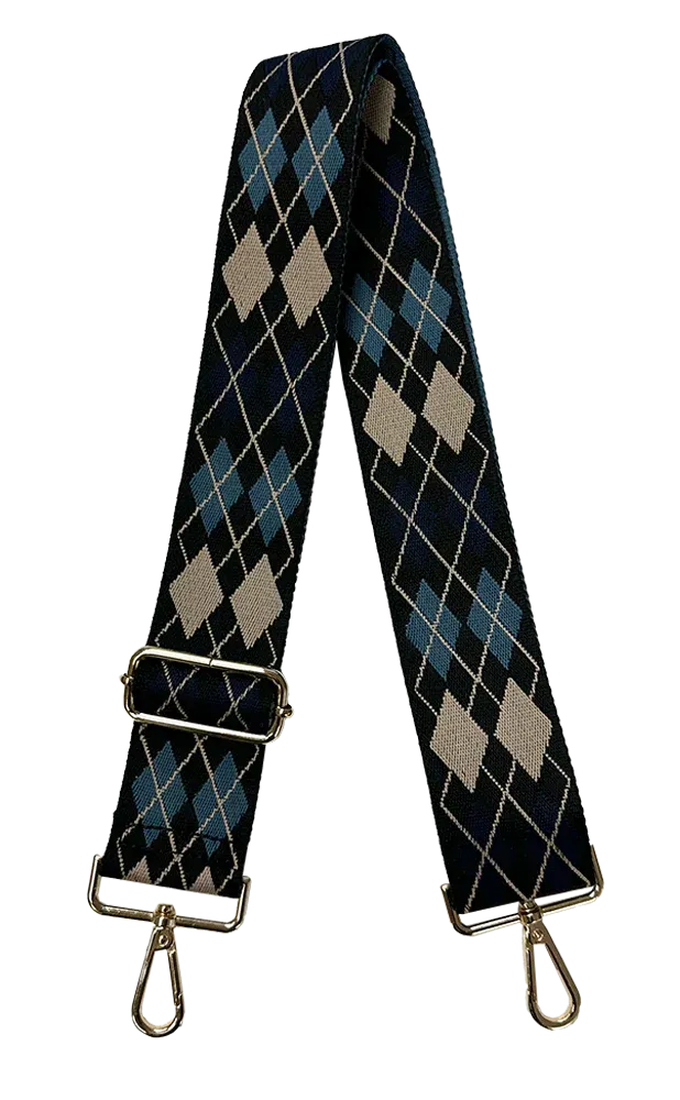 Argyle Bag Strap - BLACK/CREAM/BLUE - Ahdorned