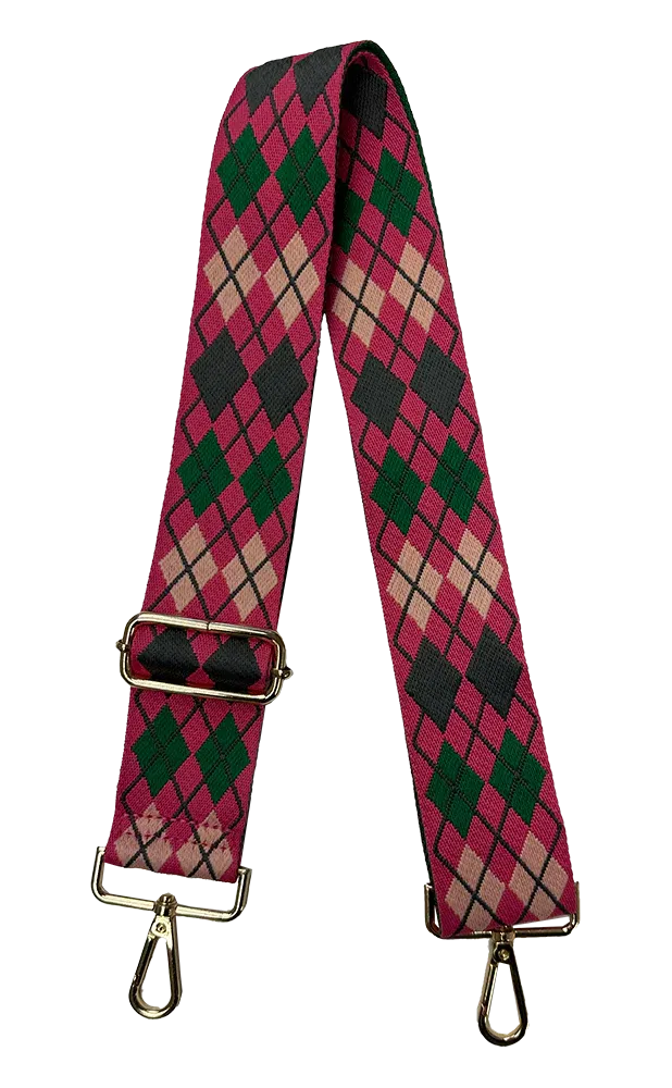 Argyle Bag Strap - Pink/Green - Ahdorned