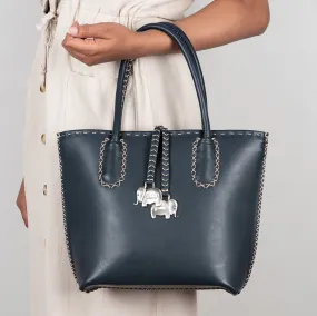 Azetha : Ladies Leather Shopper Handbag in Navy Relaxa