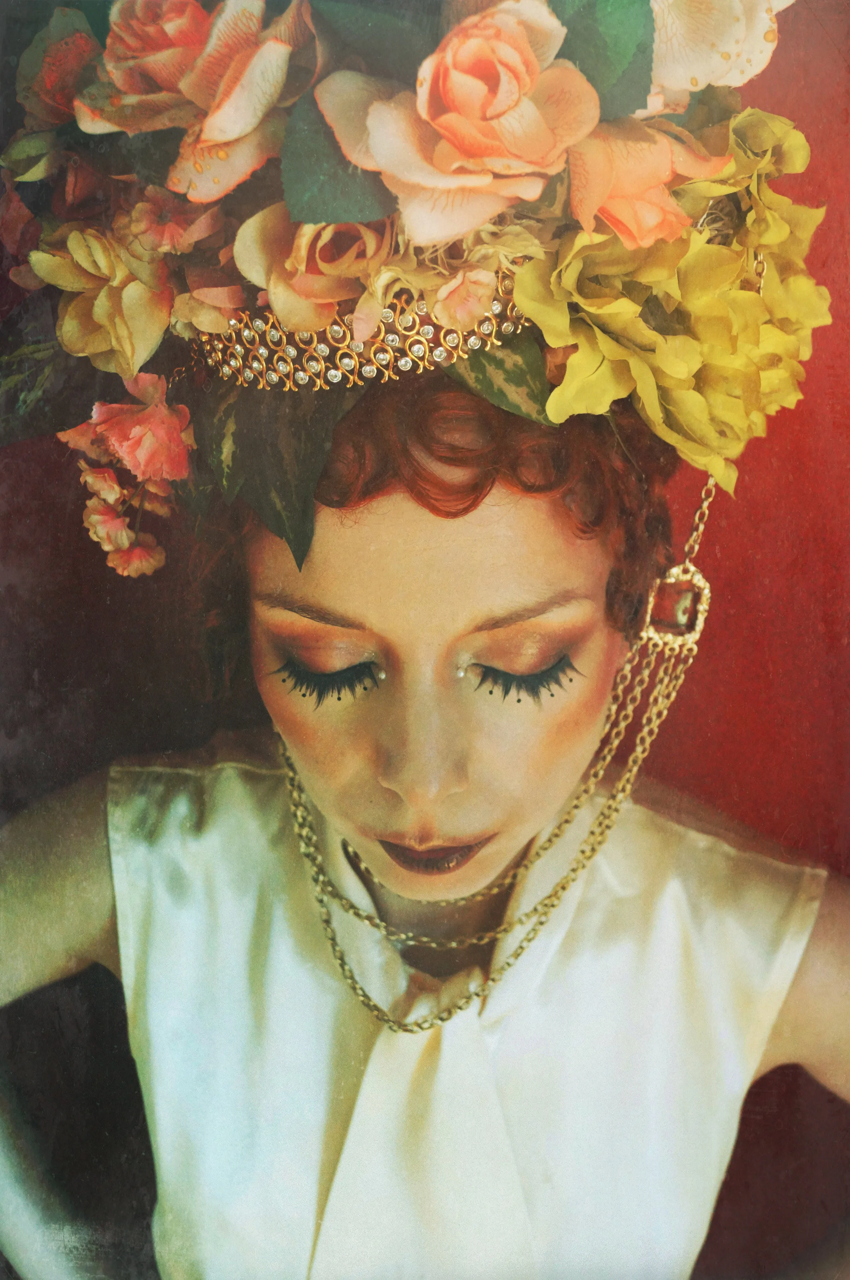 Bespoke peach and green rose flower Crown