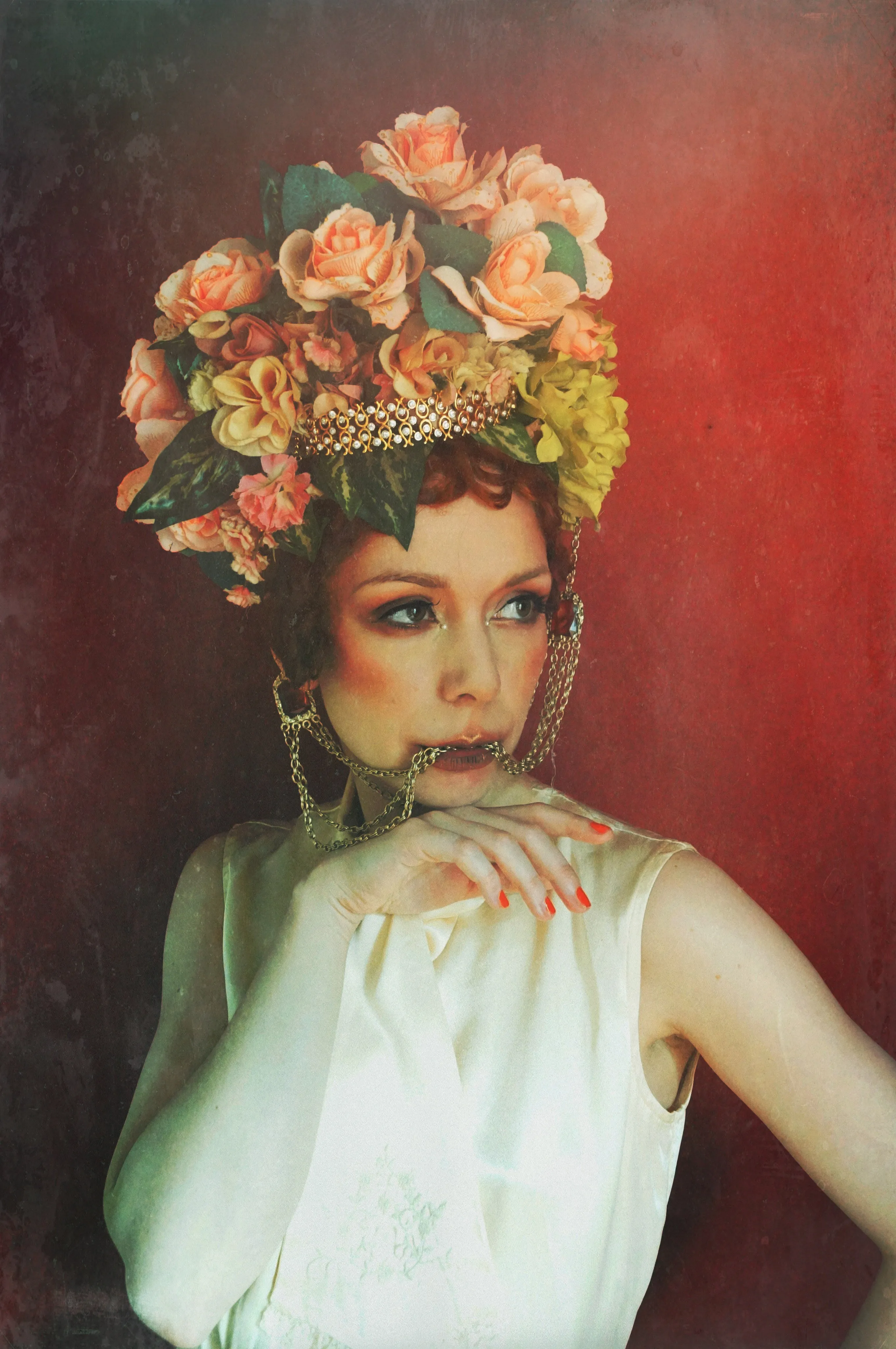 Bespoke peach and green rose flower Crown