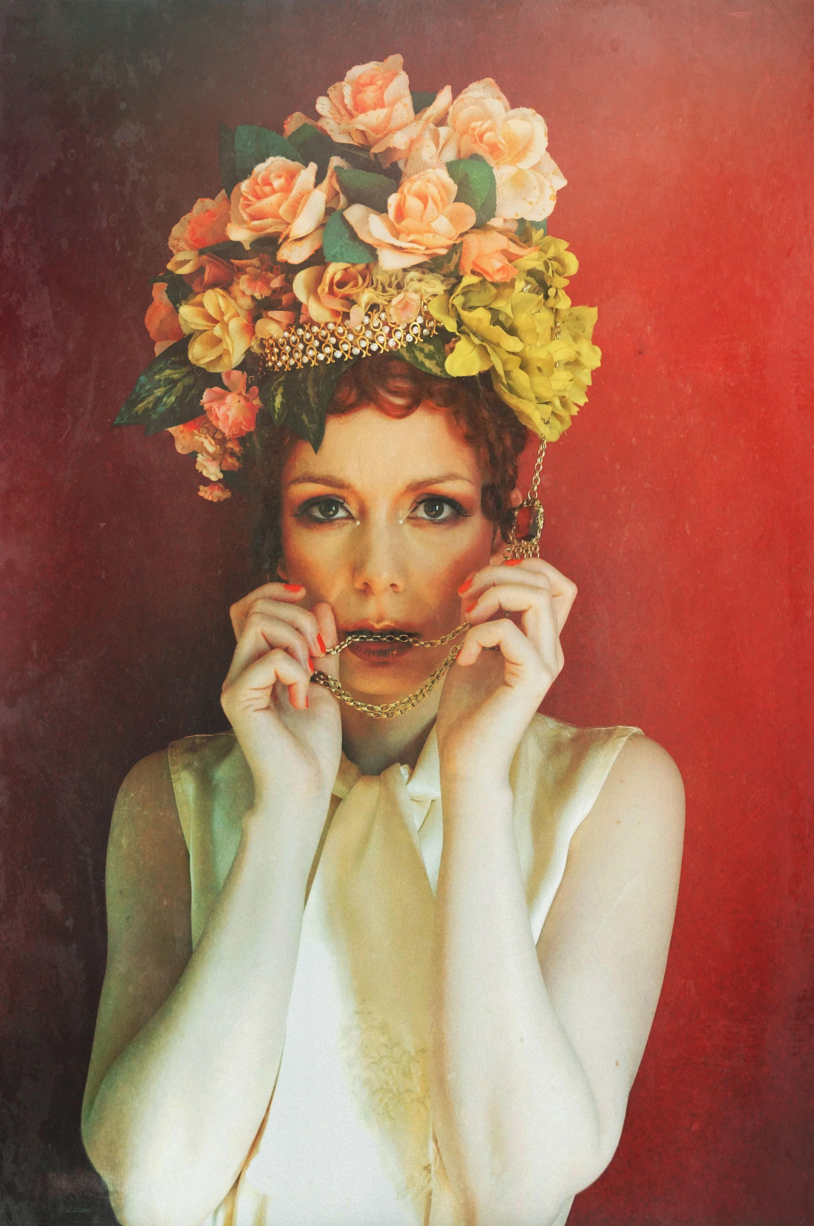 Bespoke peach and green rose flower Crown