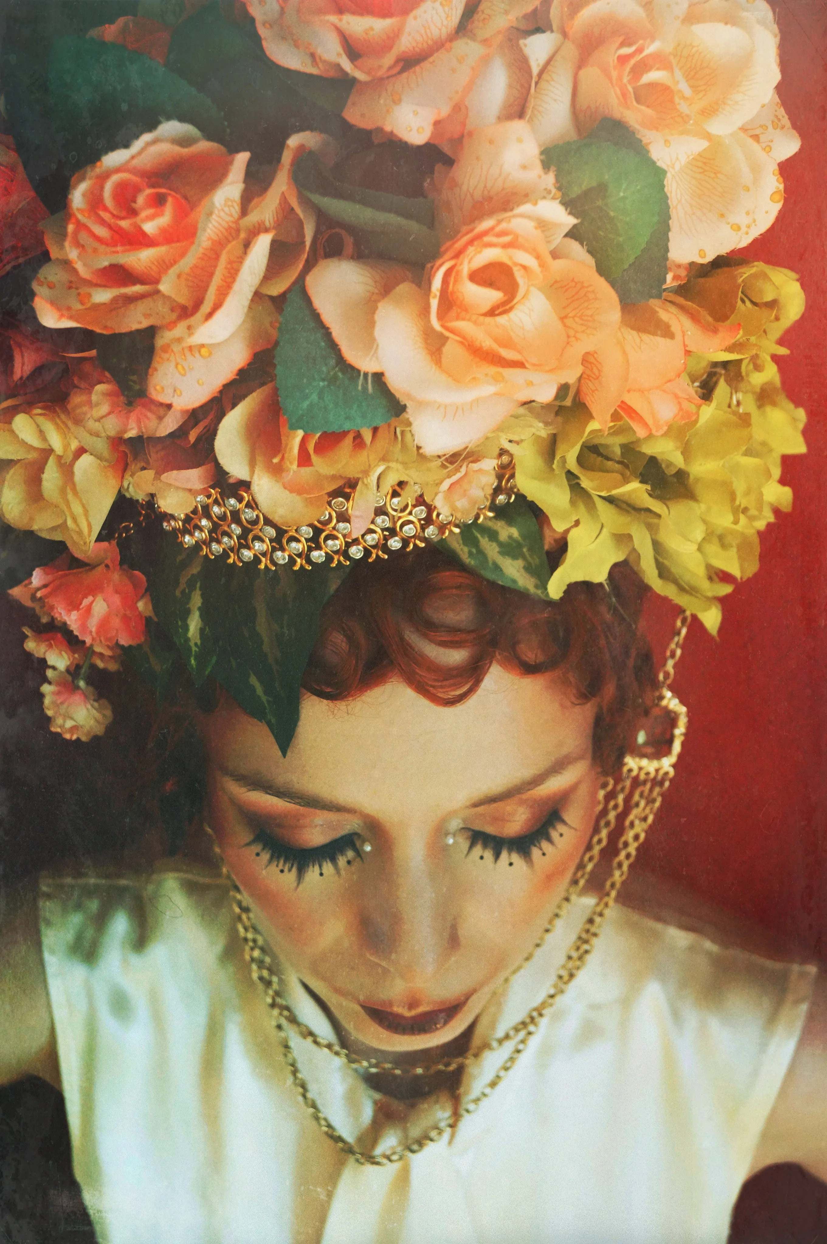 Bespoke peach and green rose flower Crown