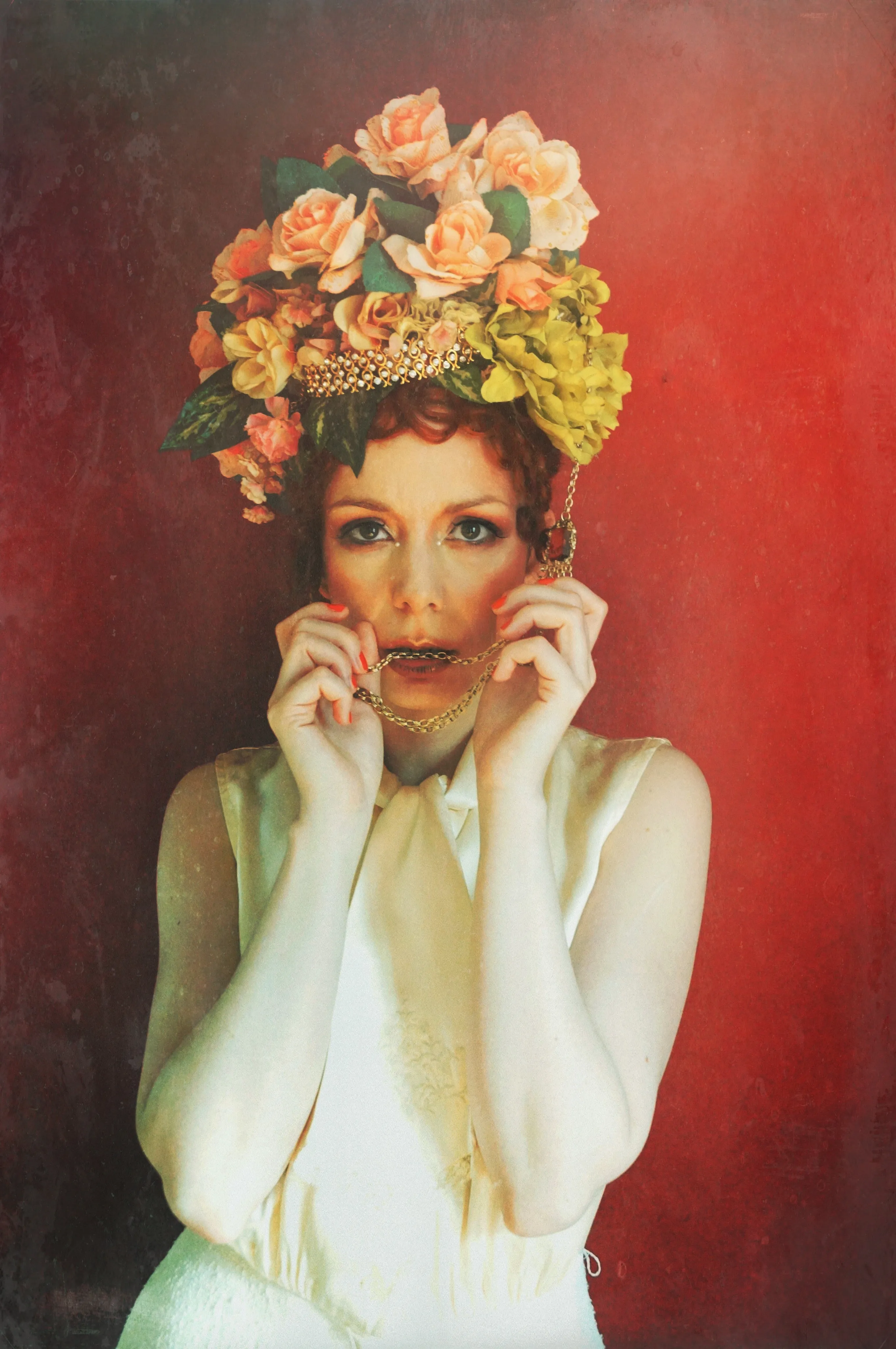Bespoke peach and green rose flower Crown