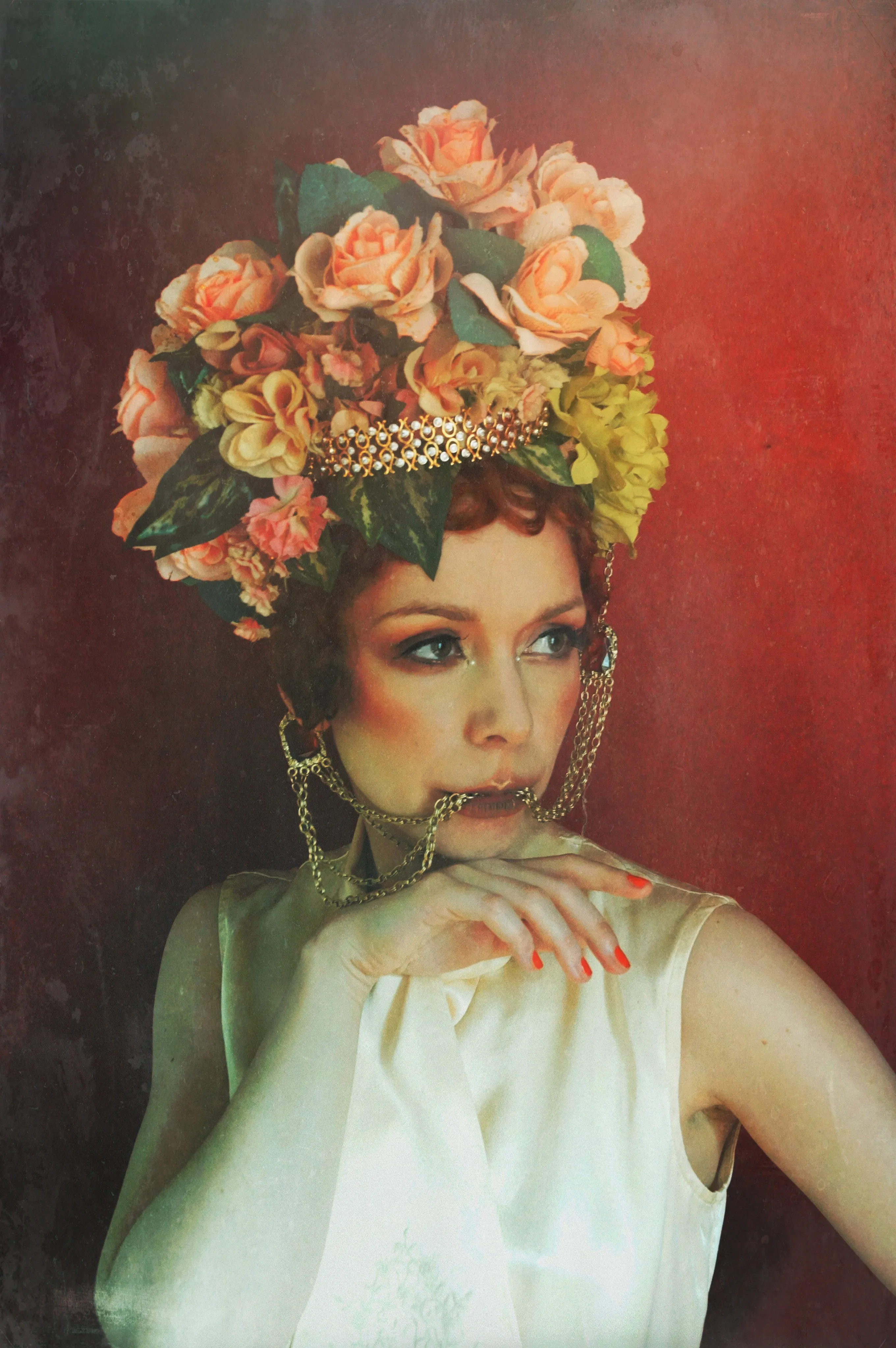 Bespoke peach and green rose flower Crown