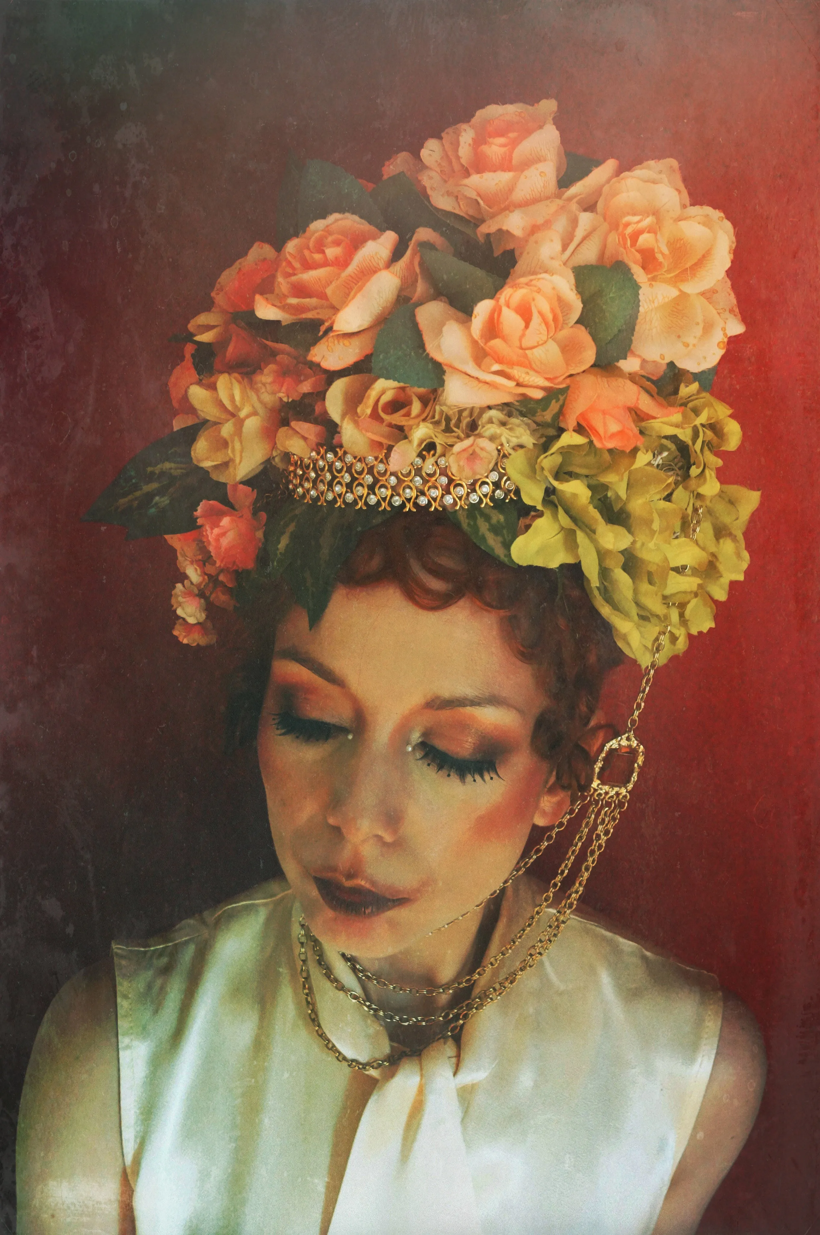 Bespoke peach and green rose flower Crown