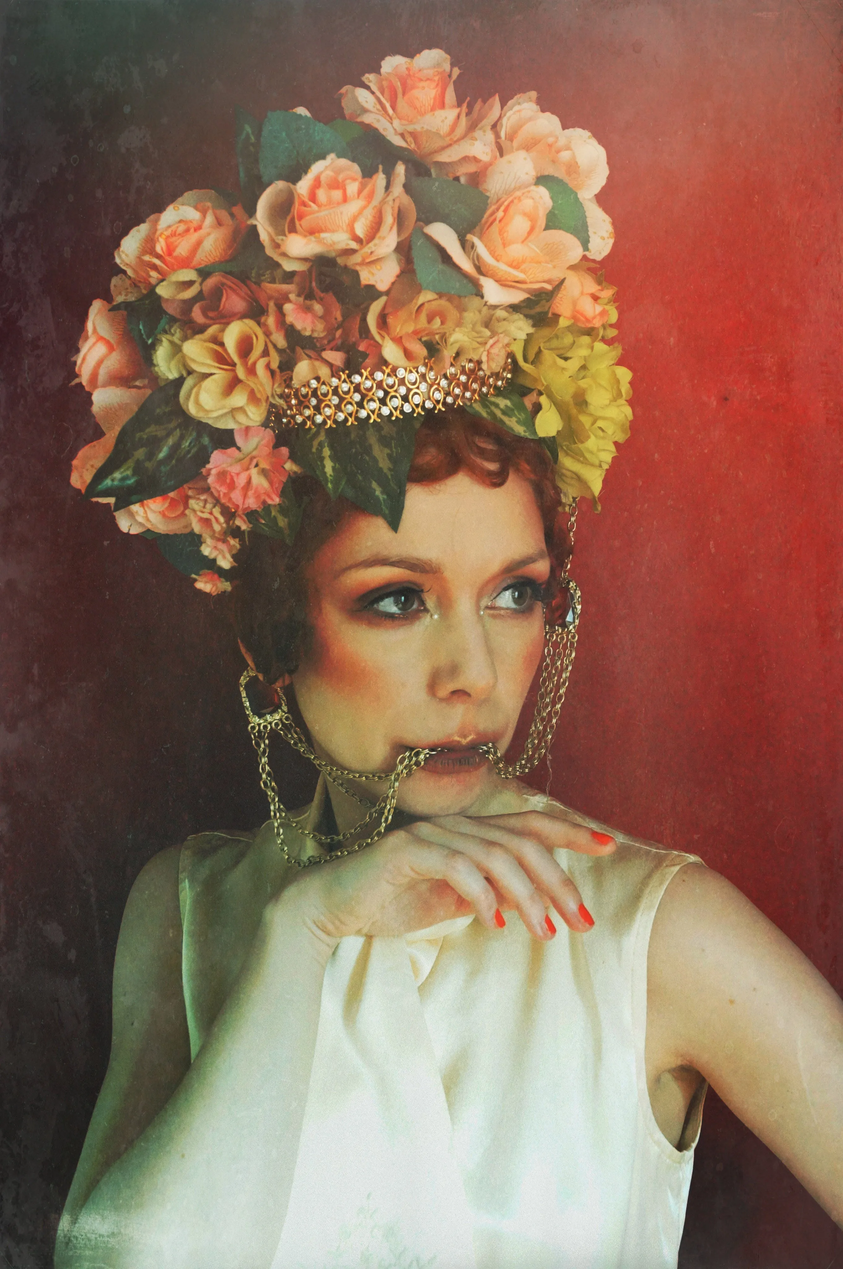 Bespoke peach and green rose flower Crown