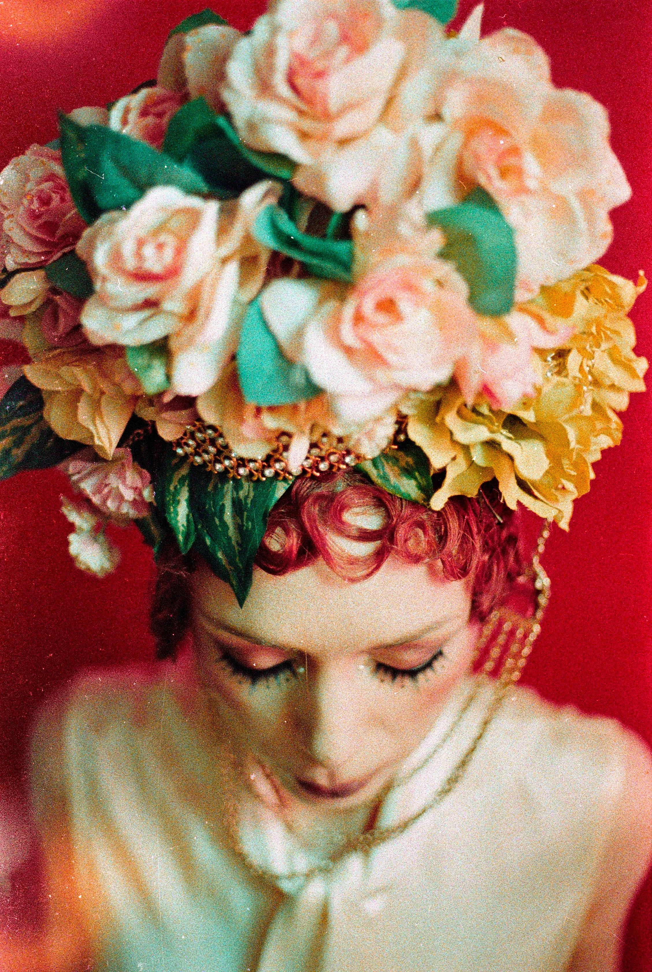 Bespoke peach and green rose flower Crown