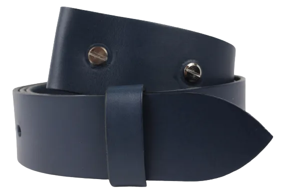 Blue 1.25 Inch (32mm) Buckleless Leather Belt Strap Chicago Screws