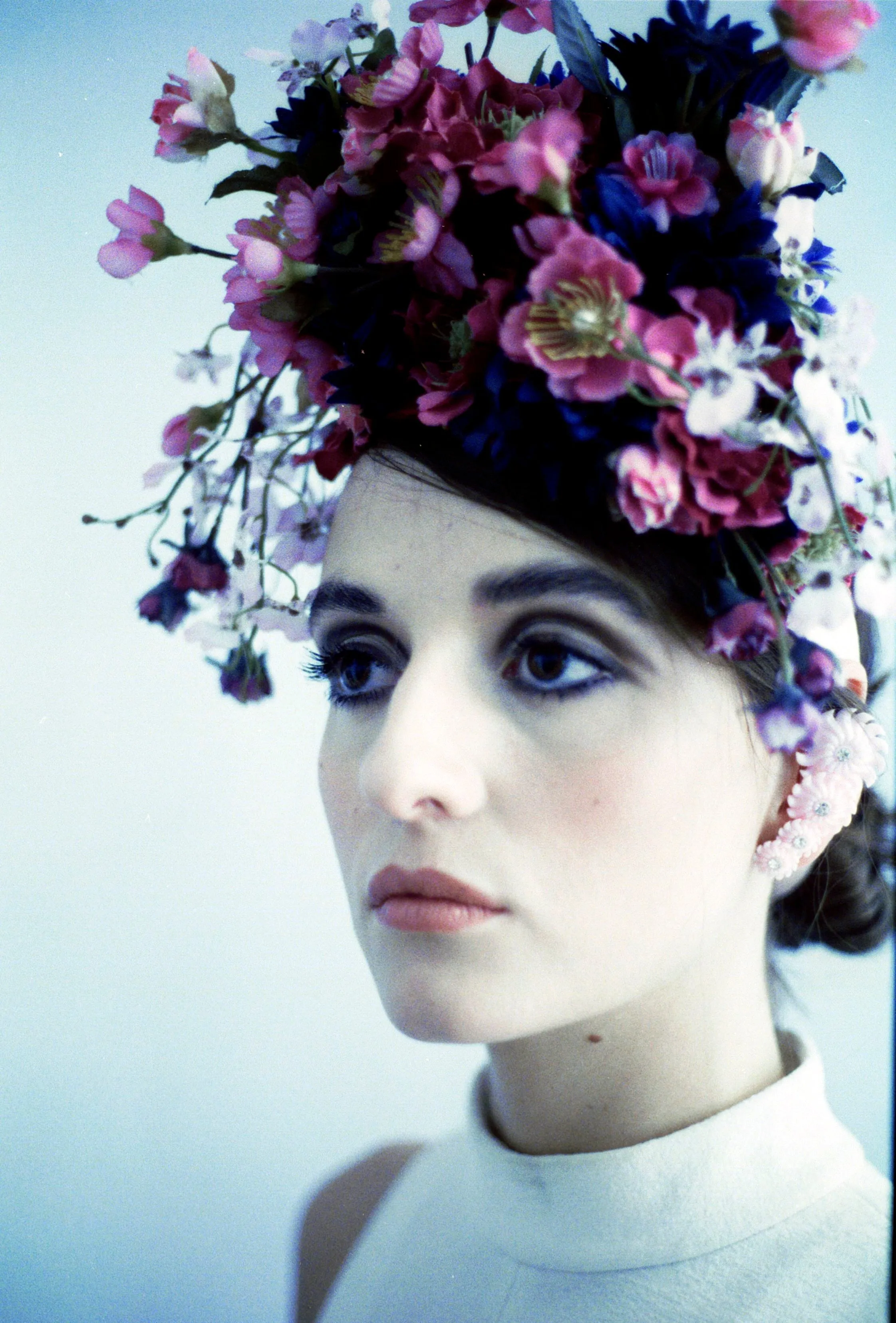 Blue and burgundy pink flower crown