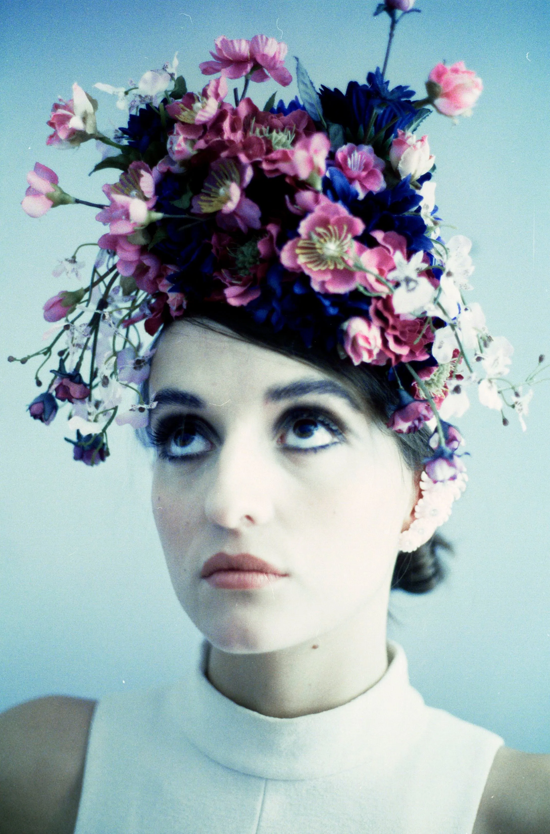 Blue and burgundy pink flower crown