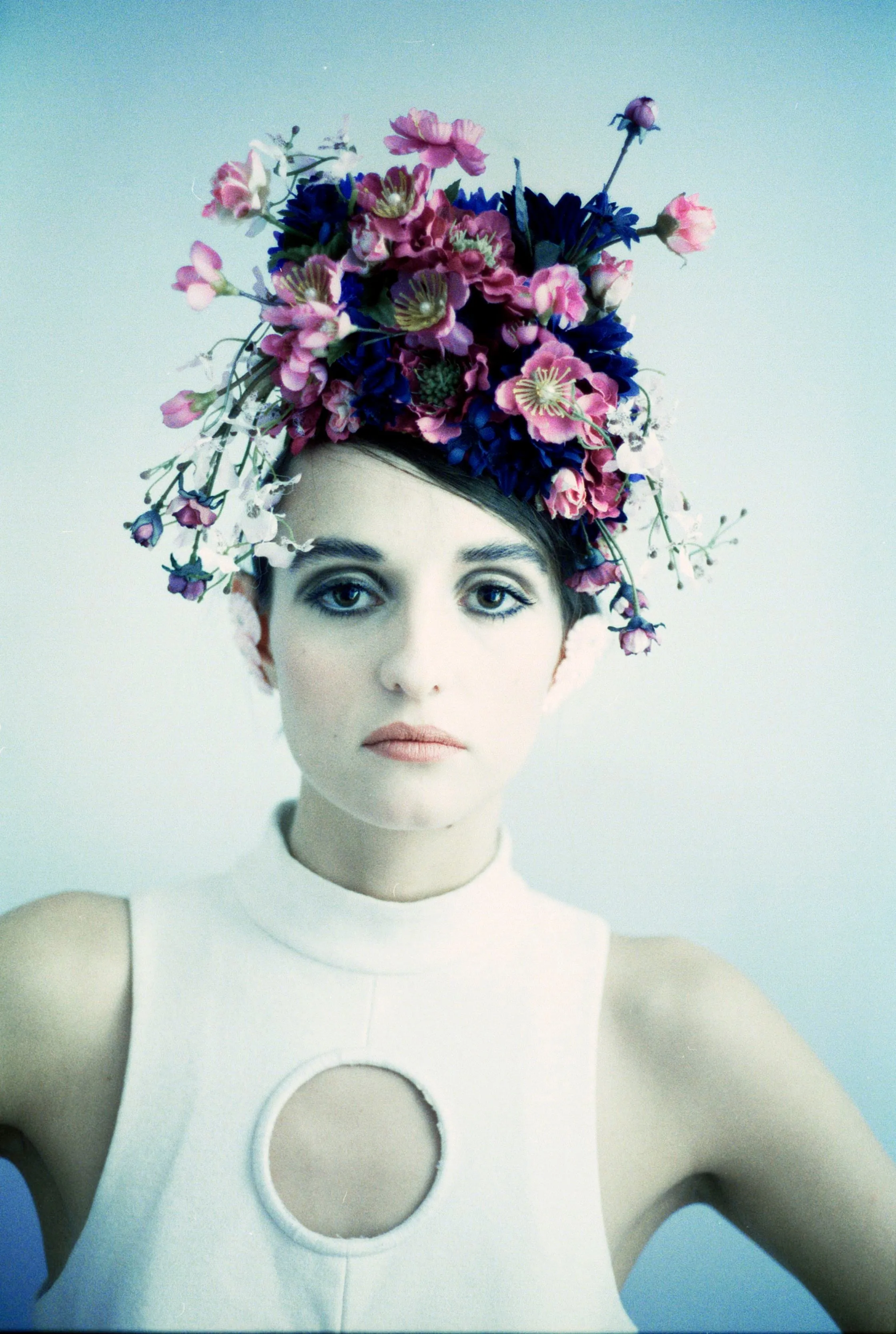 Blue and burgundy pink flower crown