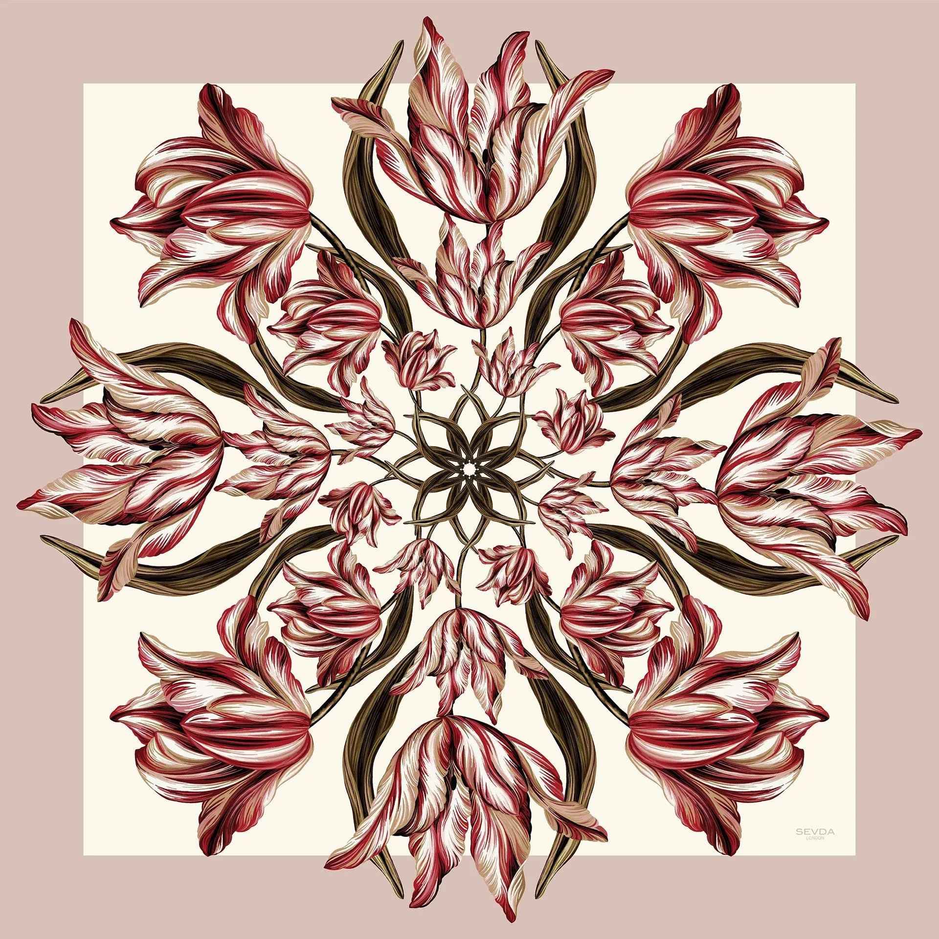British Tulip Garden Silk Scarf Dusty Pink