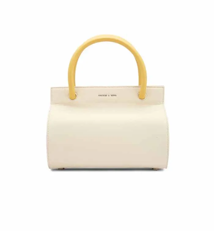 Charles & Keith- Two-Tone Double Top Handle Structured Bag- White