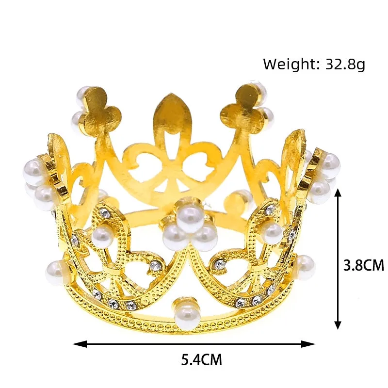 Children's Round Cake Crown Gift Baking Decoration Accessories Birthday Alloy Pearl Small Headdress Accessories Ornaments