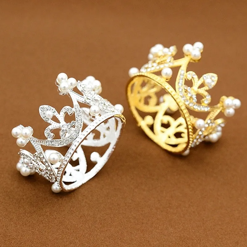 Children's Round Cake Crown Gift Baking Decoration Accessories Birthday Alloy Pearl Small Headdress Accessories Ornaments