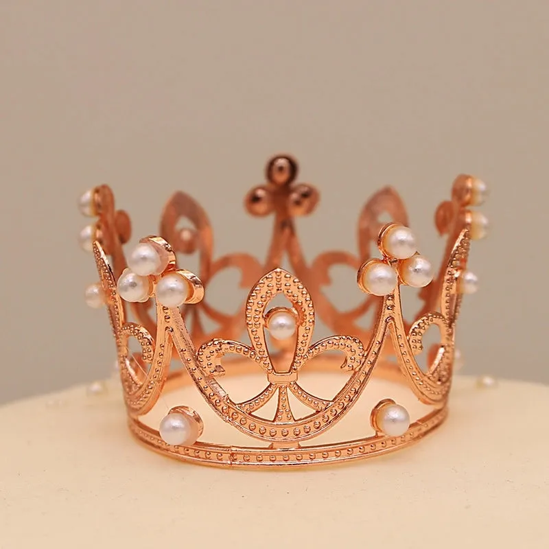 Children's Round Cake Crown Gift Baking Decoration Accessories Birthday Alloy Pearl Small Headdress Accessories Ornaments