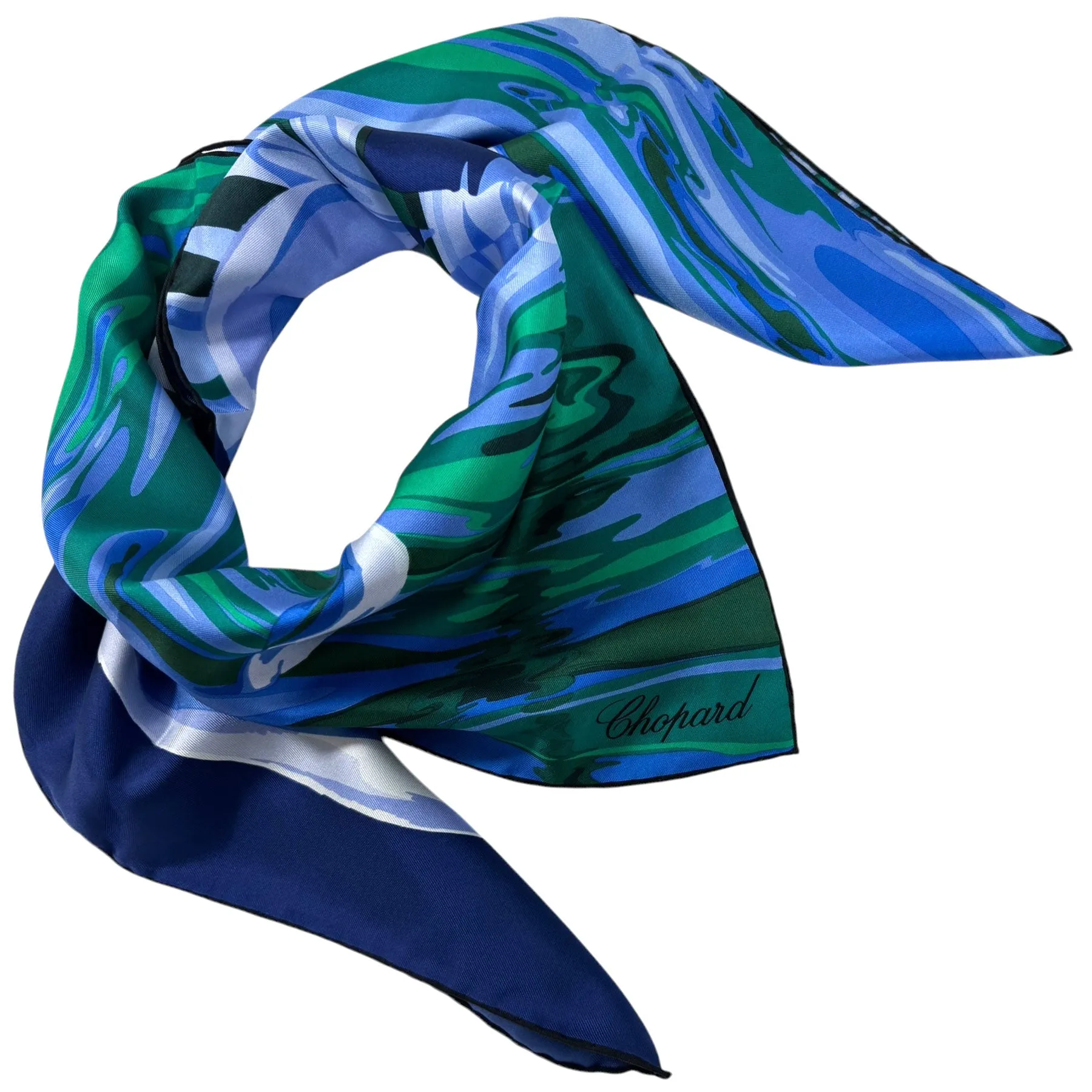 Chopard Scarf Blue Green Flamingo - Twill Silk Square Foulard
