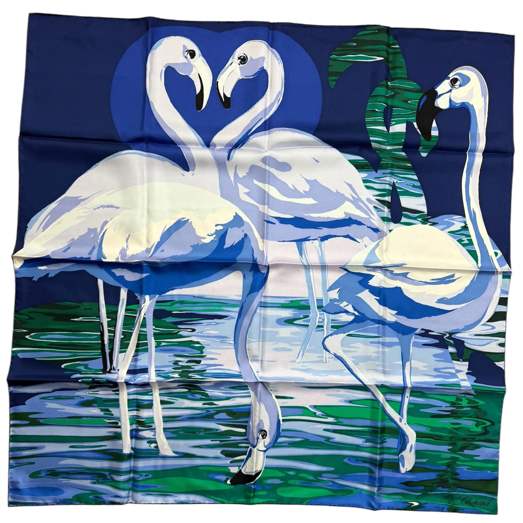 Chopard Scarf Blue Green Flamingo - Twill Silk Square Foulard