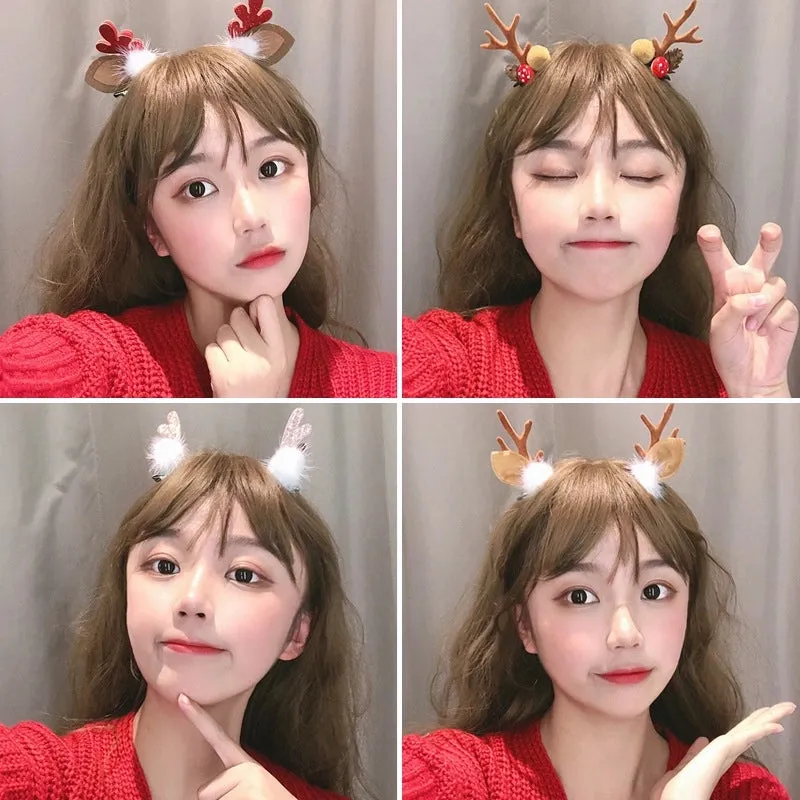 Christmas Hairpin New Plush Christmas Flocking Elk Horn Hairpin Hair Accessories Children's Holiday Dress Headdress Wholesale