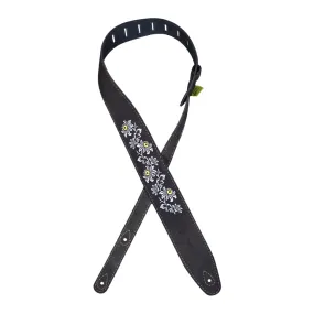 Colonial Leather Strap - Flowers Embroidered Brown Suede Guitar Strap