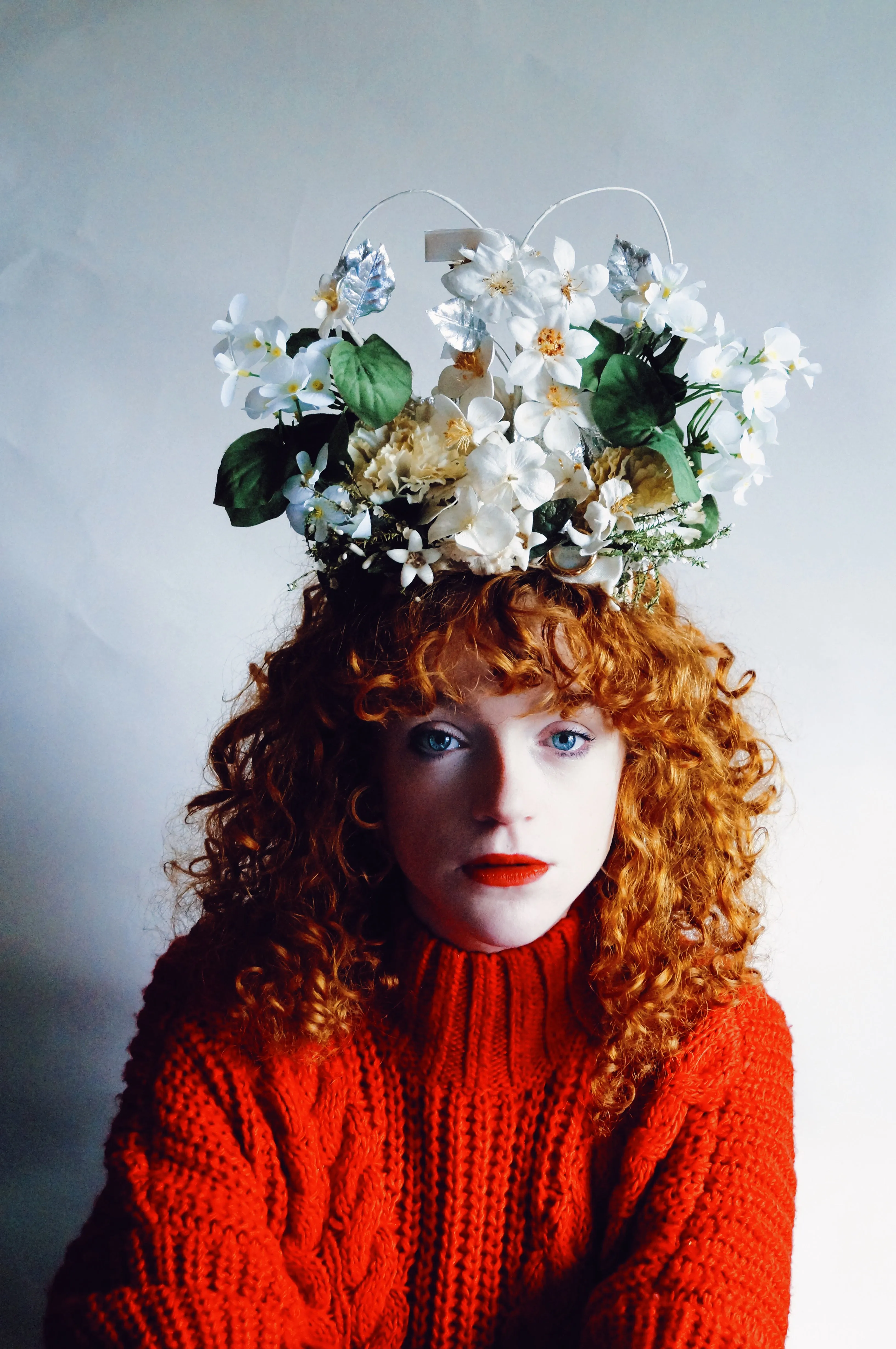 Cream and White Floral Headdress