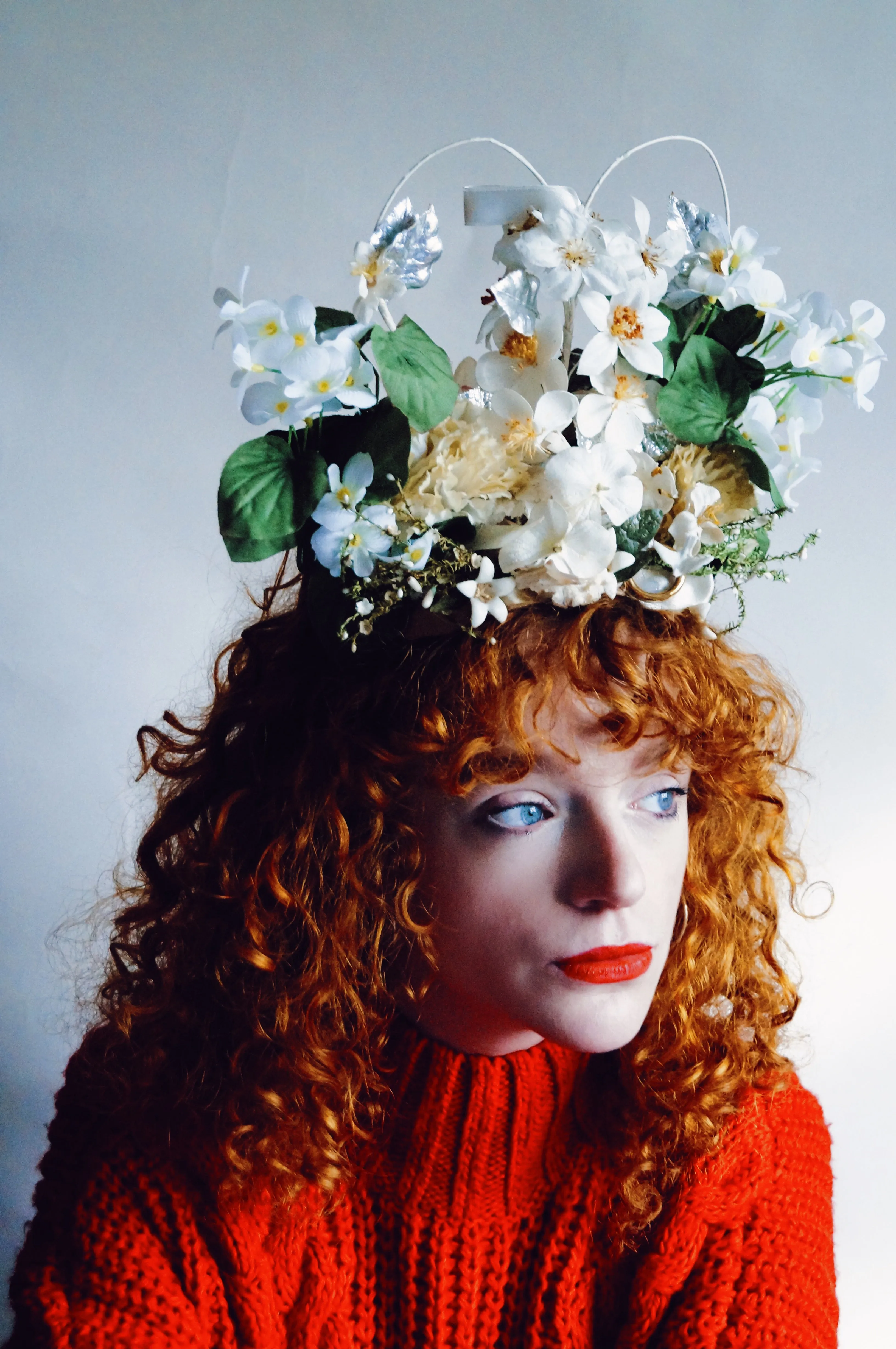 Cream and White Floral Headdress