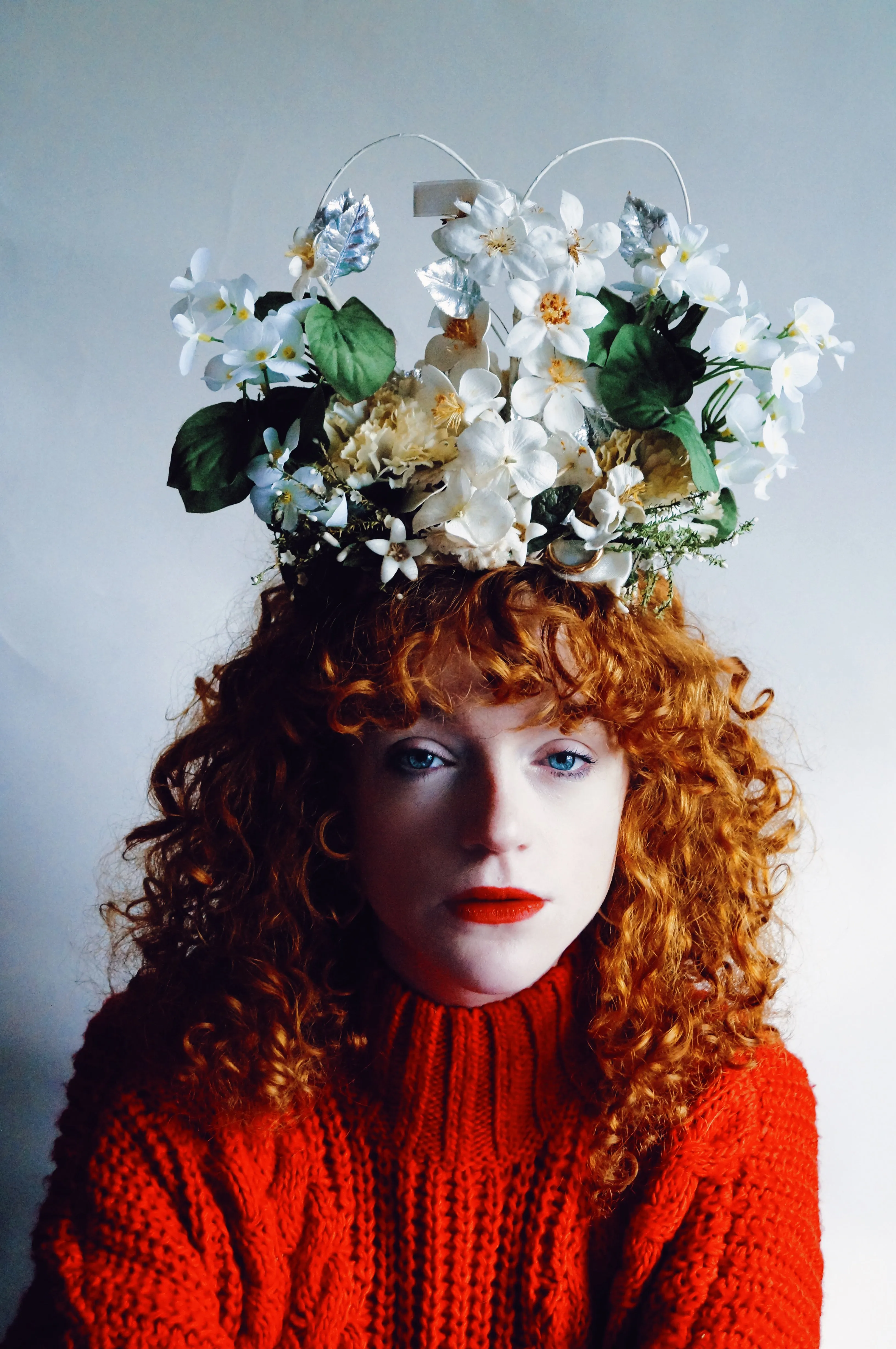 Cream and White Floral Headdress