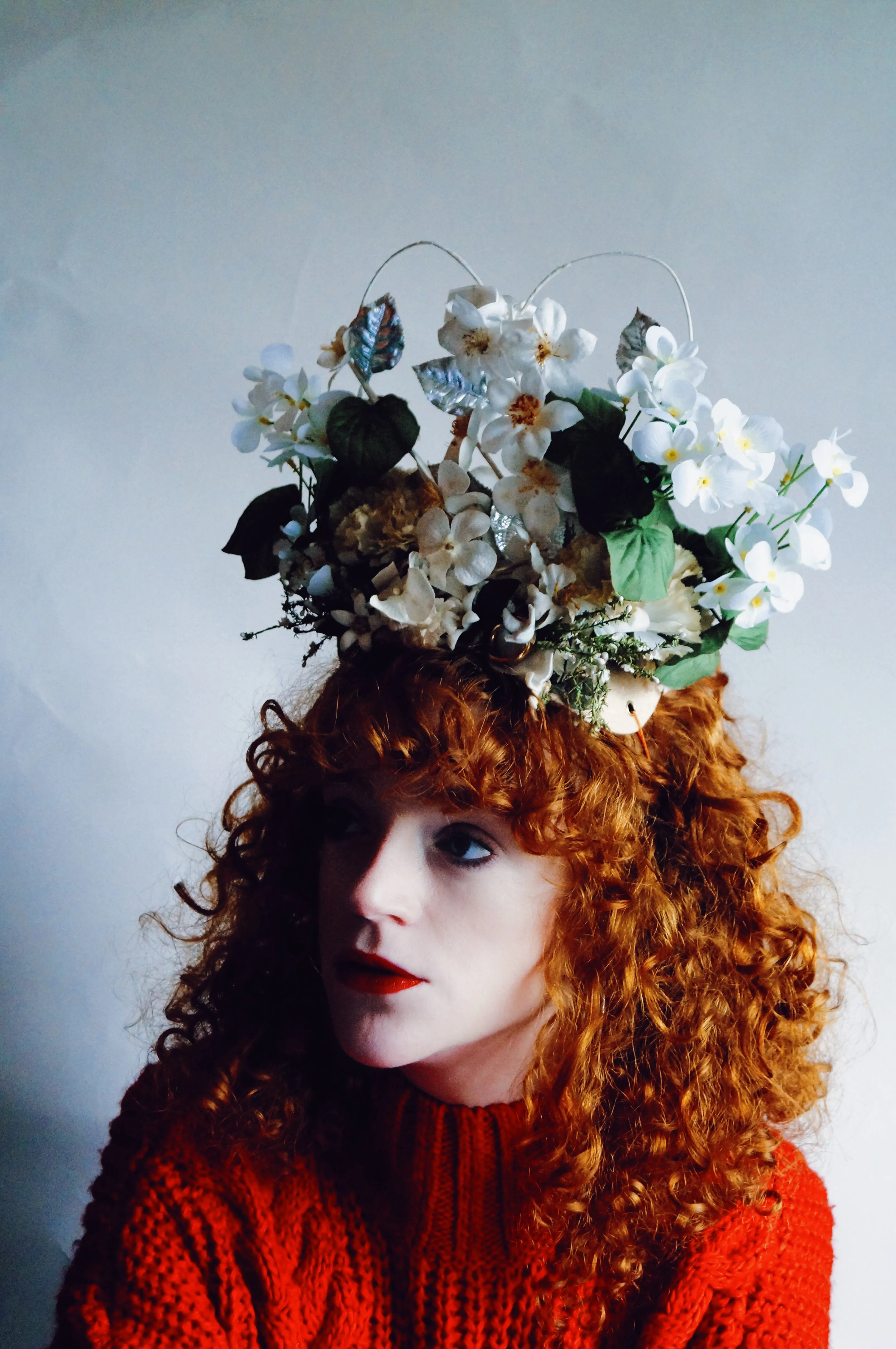 Cream and White Floral Headdress