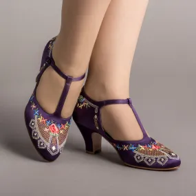 Daisy Women's Embroidered T-Straps (Purple)