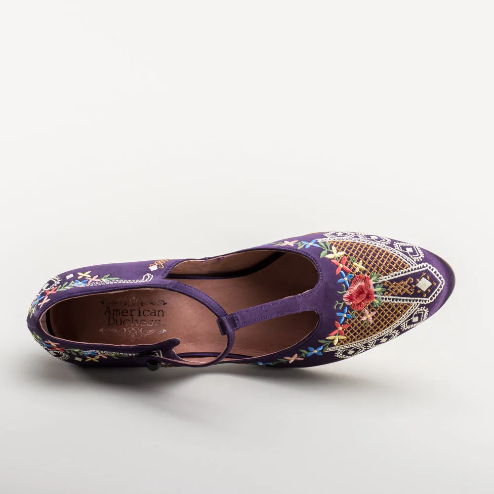 Daisy Women's Embroidered T-Straps (Purple)