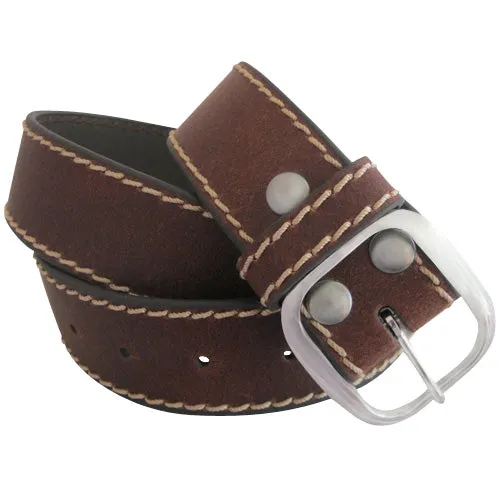 Dark Brown Stitching-Edged Leather Interchangeable Belt Strap. STRAP ONLY!