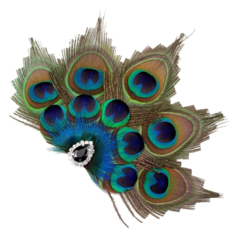 Deco Crystal Peacock Feather Fascinator