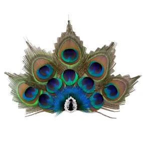 Deco Crystal Peacock Feather Fascinator