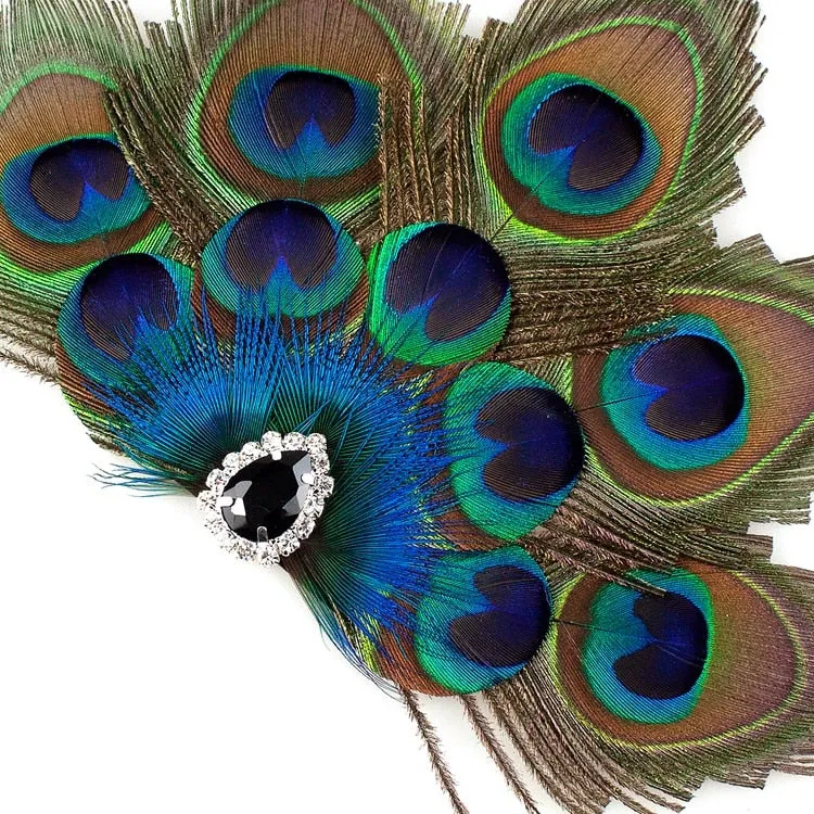 Deco Crystal Peacock Feather Fascinator