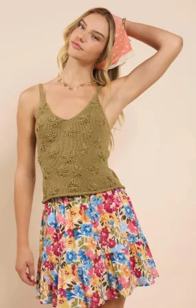Dixie Flower Embroidered Knit Tank