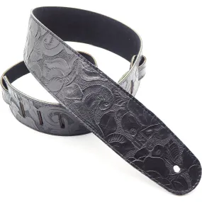 DSL 2.5" Flower Embossed Leather Guitar Strap - Black