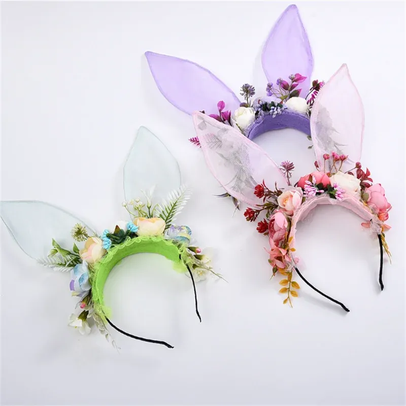 Easter Bunny Ears Mesh Flower Crown Rabbit Headband Easter Hat Parade