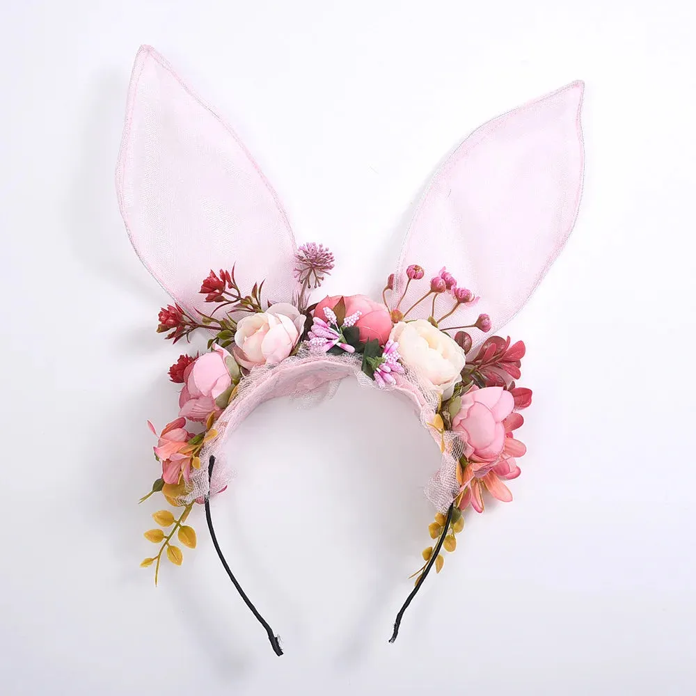Easter Bunny Ears Mesh Flower Crown Rabbit Headband Easter Hat Parade