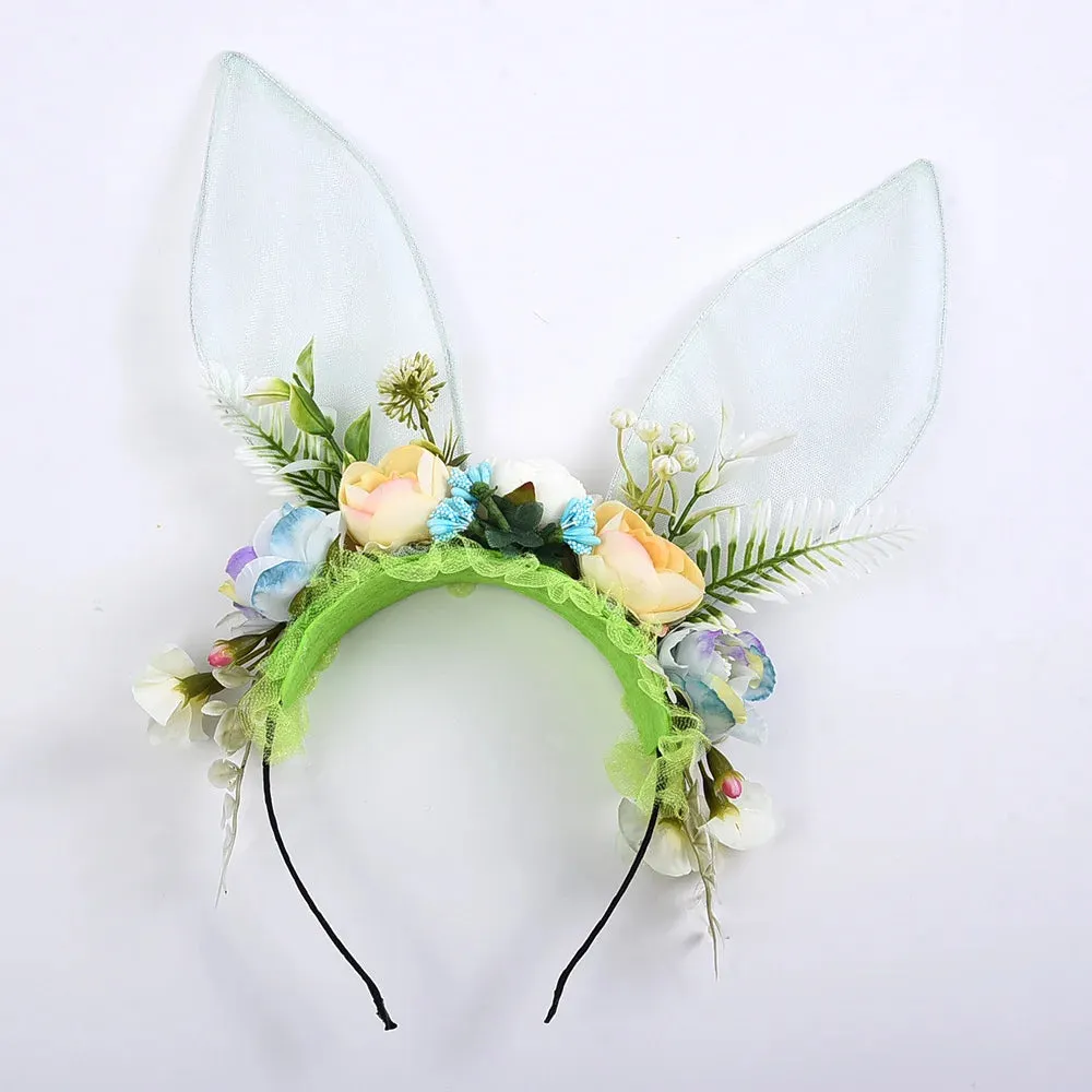 Easter Bunny Ears Mesh Flower Crown Rabbit Headband Easter Hat Parade
