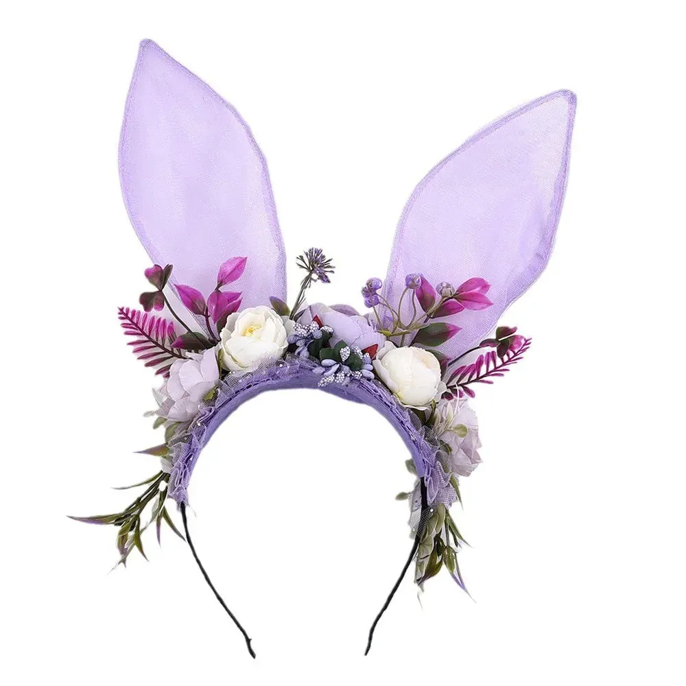Easter Bunny Ears Mesh Flower Crown Rabbit Headband Easter Hat Parade