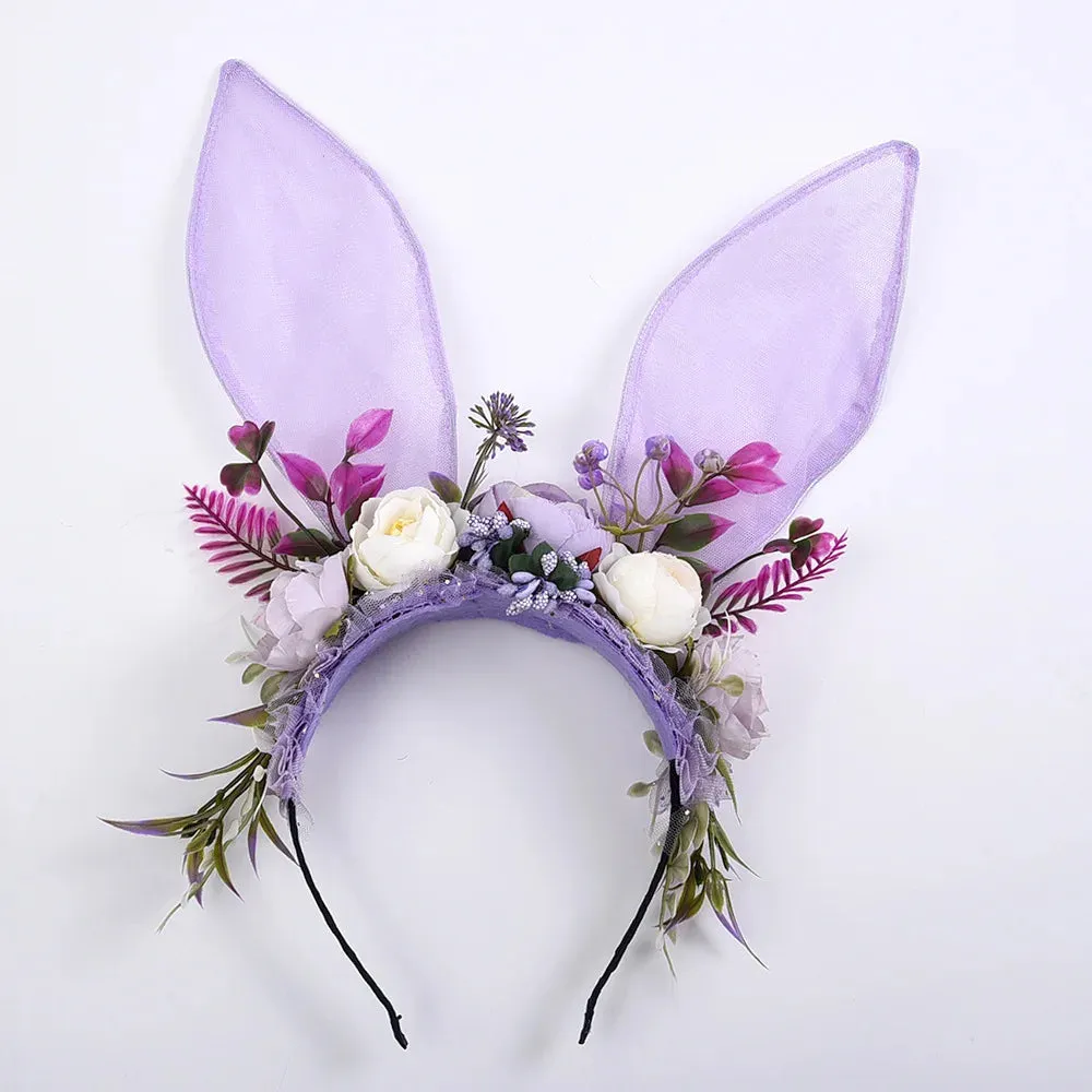 Easter Bunny Ears Mesh Flower Crown Rabbit Headband Easter Hat Parade