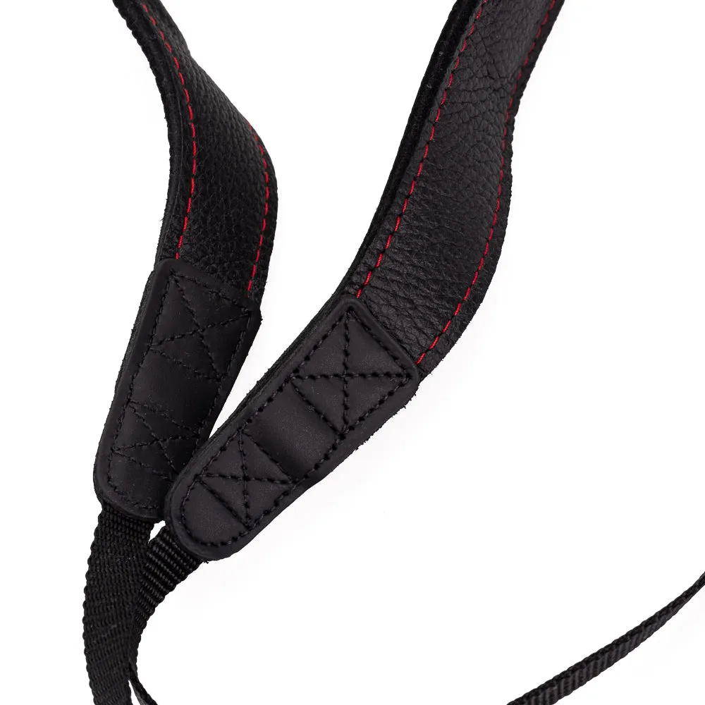 EDDYCAM Elk Leather Neck Strap, 50mm Wide, Black/Black with Red Stitching