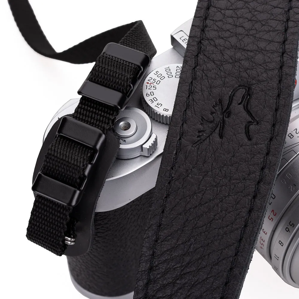 EDDYCAM Elk Leather Neck Strap, 50mm Wide, Black/Black with Red Stitching