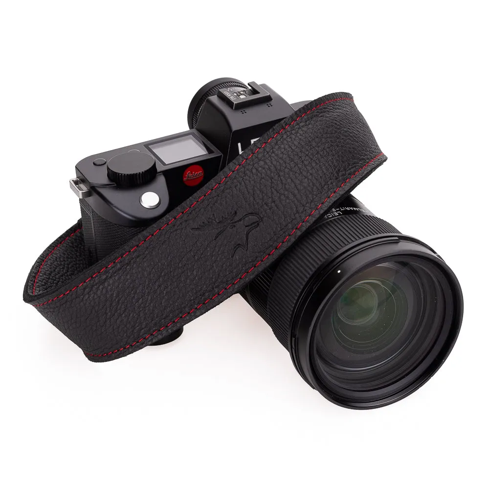 EDDYCAM Elk Leather Neck Strap, 50mm Wide, Black/Black with Red Stitching